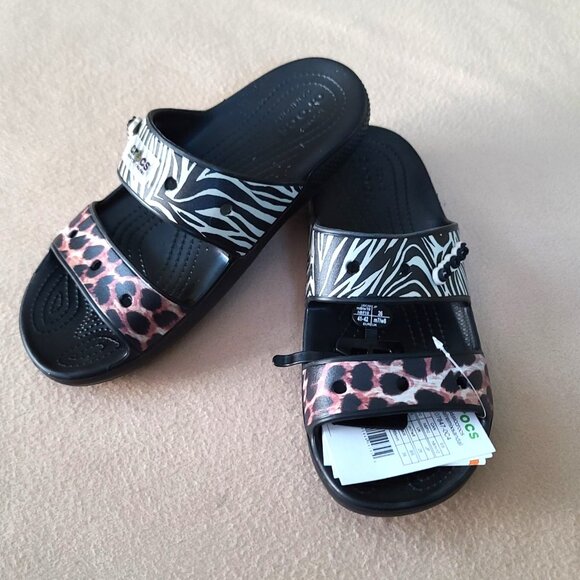 CROCS Classic Animal Remix Sandals Unisex M8/W10 Animal Print NEW 207847-OC4 - Picture 1 of 8